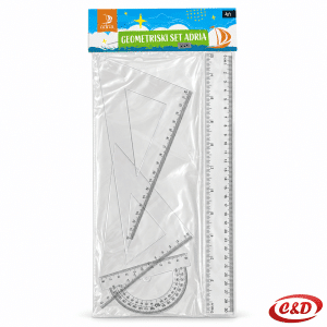Adria geometrijski set 4/1 od prozirne plastike s ravnalom 30 cm