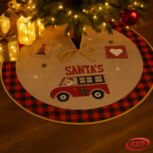 Postava ispod jelke 80 cm s motivom auta i Djeda Mraza, boje smeđa, crvena i zlatna.