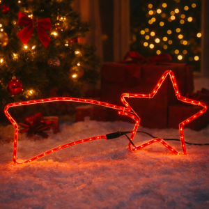 LED zvijezda repatica dužine 65 cm s crvenim LED svjetlom i crnim kablom