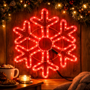 LED pahulja promjera 50 cm s crvenim LED svjetlom i crnim kablom