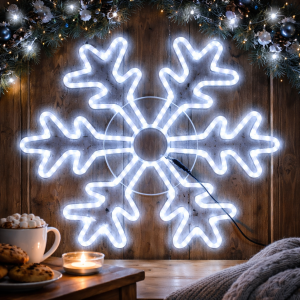 LED pahulja promjera 70 cm s bijelim LED svjetlom i crnim kablom