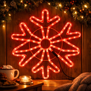 LED pahulja promjera 70 cm s crvenim LED svjetlom i crnim kablom