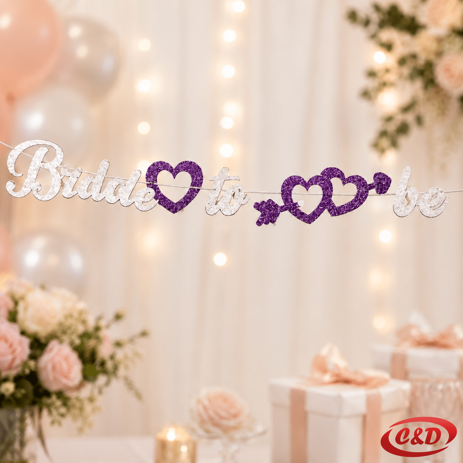 Bride to Be papirni natpis u ljubičastoj i bijeloj boji za djevojačku večer