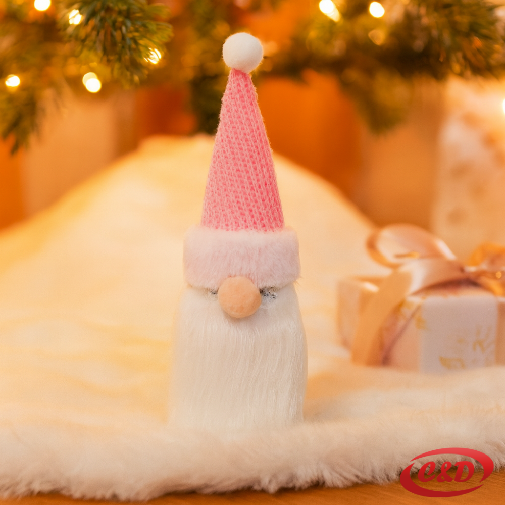 Dekorativni božićni patuljak 27 cm u roza i bijeloj boji.