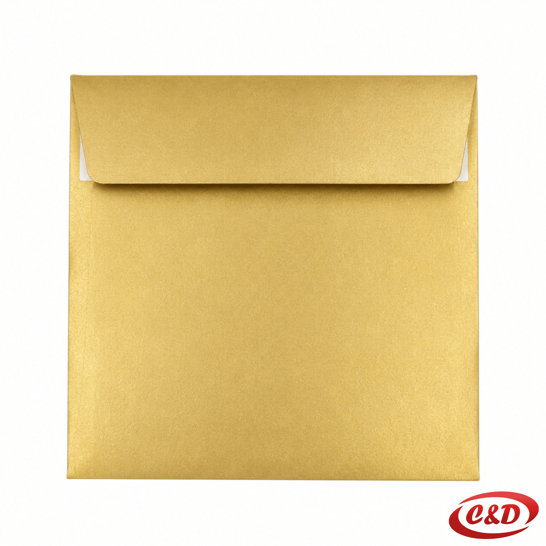Zlatna papirnata koverta kvadratnog formata dimenzija 16 × 16 cm
