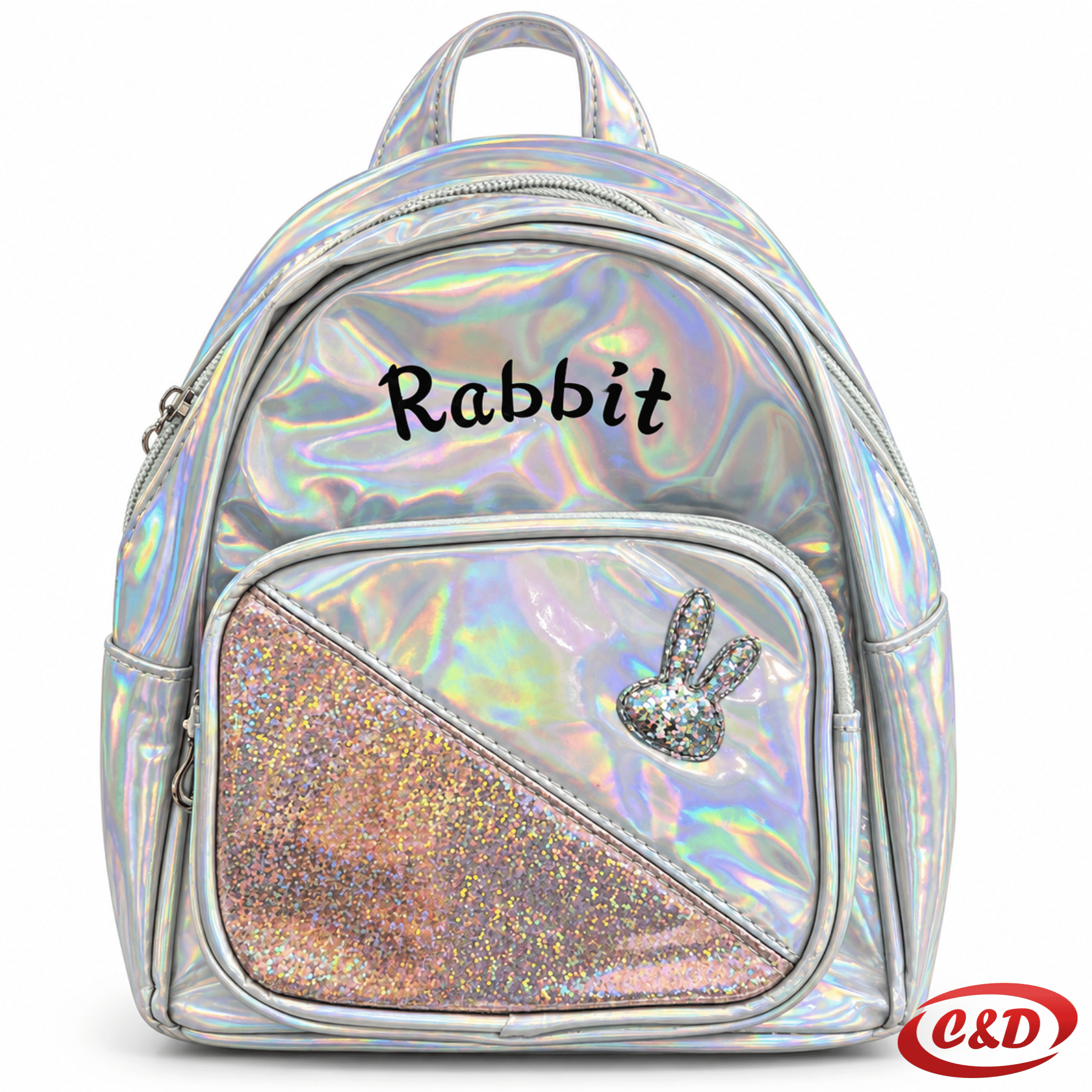 Srebrni dječji Rabbit ruksak sa šljokicama od poliestera zapremnine 4 L dimenzija 22 × 18 × 10 cm
