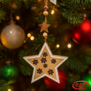 Svjetleća drvena zvijezda 9 cm s toplim bijelim LED svjetlom, baterijsko napajanje.