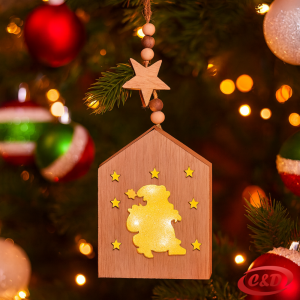 Svjetleća drvena kućica s toplim bijelim LED svjetlom, baterijsko napajanje.