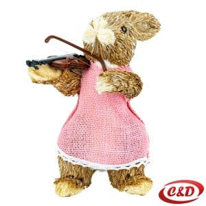 slamnati zeko roza haljinica violina dekoracija 20 cm
