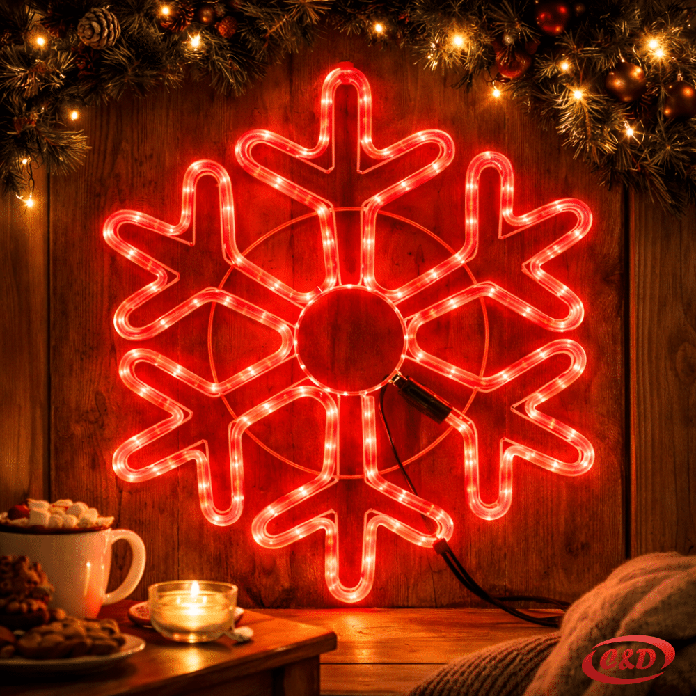 LED pahulja promjera 50 cm s crvenim LED svjetlom i crnim kablom