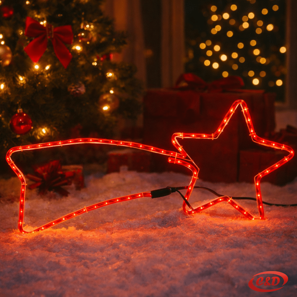 LED zvijezda repatica dužine 65 cm s crvenim LED svjetlom i crnim kablom