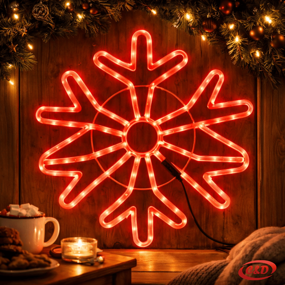 LED pahulja promjera 70 cm s crvenim LED svjetlom i crnim kablom