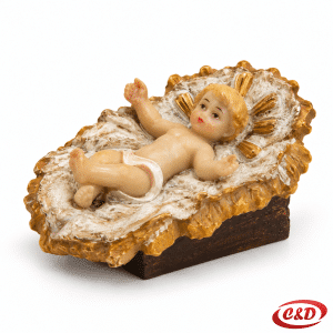 Keramička figura mali Isus za božićne jaslice dimenzija 4 × 3 cm u bijeloj i zlatnoj boji