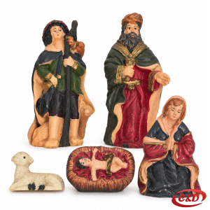 Božićne jaslice s 10 keramičkih figura Isusa, Marije, Josipa, pastira i životinja