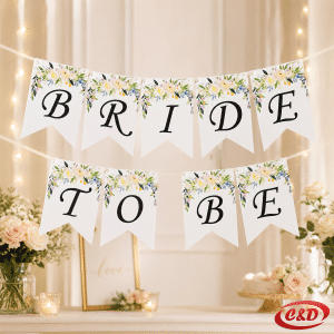 papirni Bride to Be banner s crnim slovima za djevojačku večer