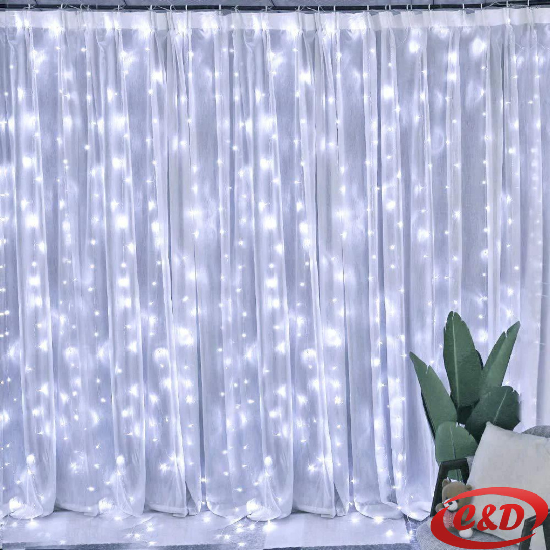 LED lampice ledenice 1.5 x 3 m, 300 LED, bijele, silikonski kabel, USB priključak, dekorativne zavjese s 8 funkcija.