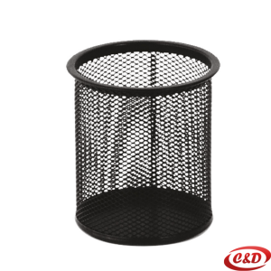 Crna metalna okrugla posuda za olovke visine 10 cm i promjera 9 cm