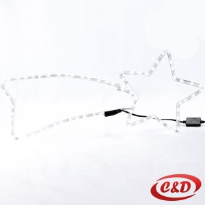 LED zvijezda repatica dužine 65 cm s bijelim LED svjetlom i crnim kablom