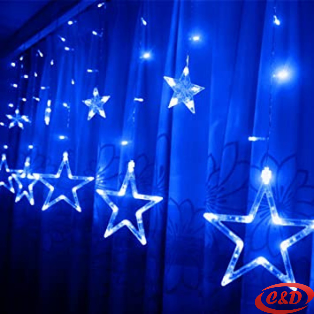 Plave LED lampice zvijezde sa 130 LED lampica i 12 LED zvijezdi