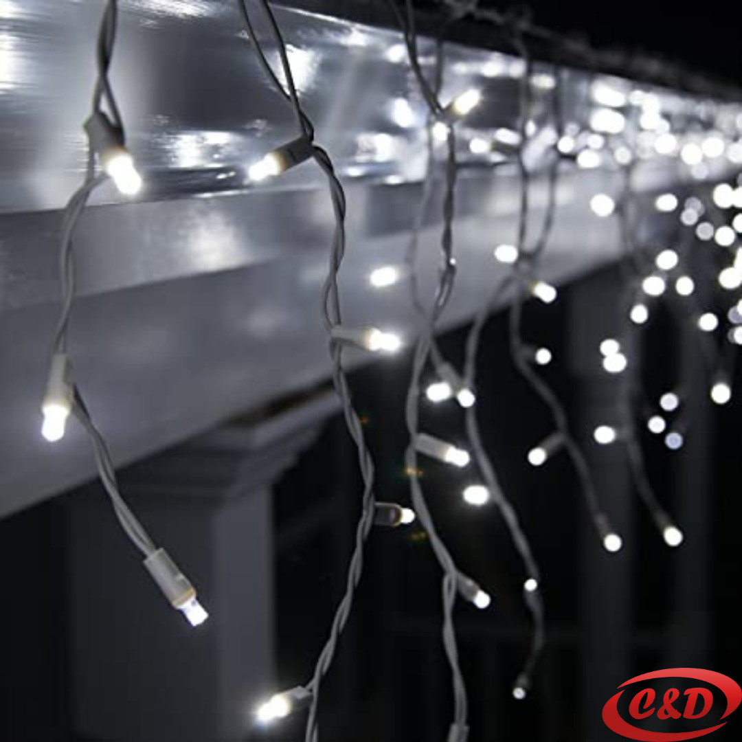 LED lampice ledenice 8 m, 192 LED, bijelo svjetlo, svjetlosne zavjese za balkon, krov i prozor.