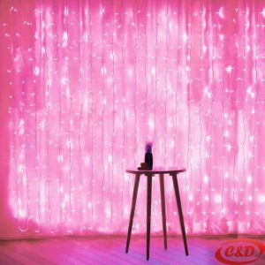 LED zavjesa 3 × 3 m sa 10 krakova i roza LED lampicama, bijeli kabel, električni utikač