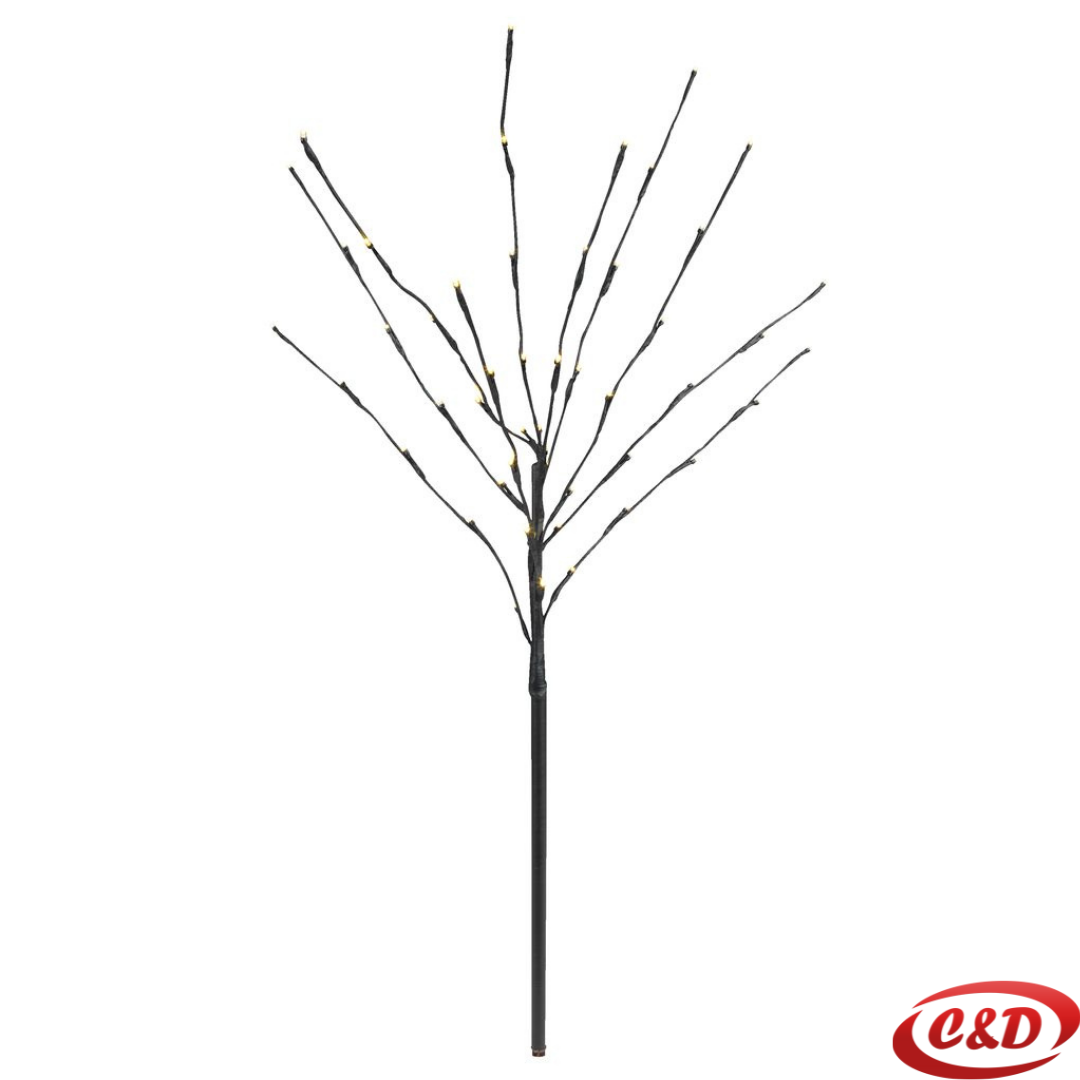 Svjetleće drvce, 110 cm, crno, 50 LED lampica, toplo bijelo, električni priključak, IP44, sa tajmerom.