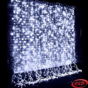 LED zavjesa 3 × 3 m s 480 bijelih LED lampica i 20 vertikalnih krakova, bijela