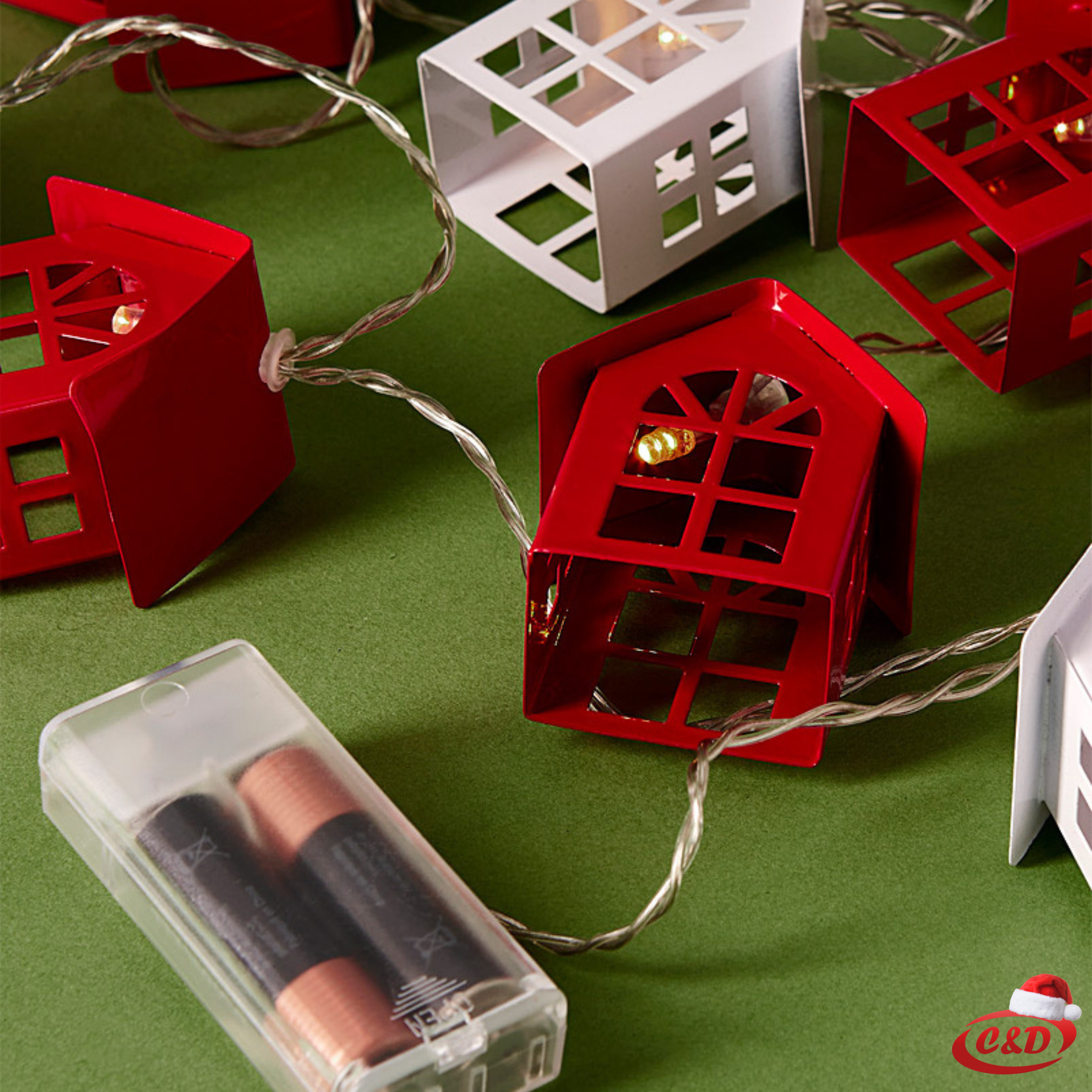 Lampice; LED; Crvene i Bijele Kućice; 2 m; Toplo Bijela - Slika 2