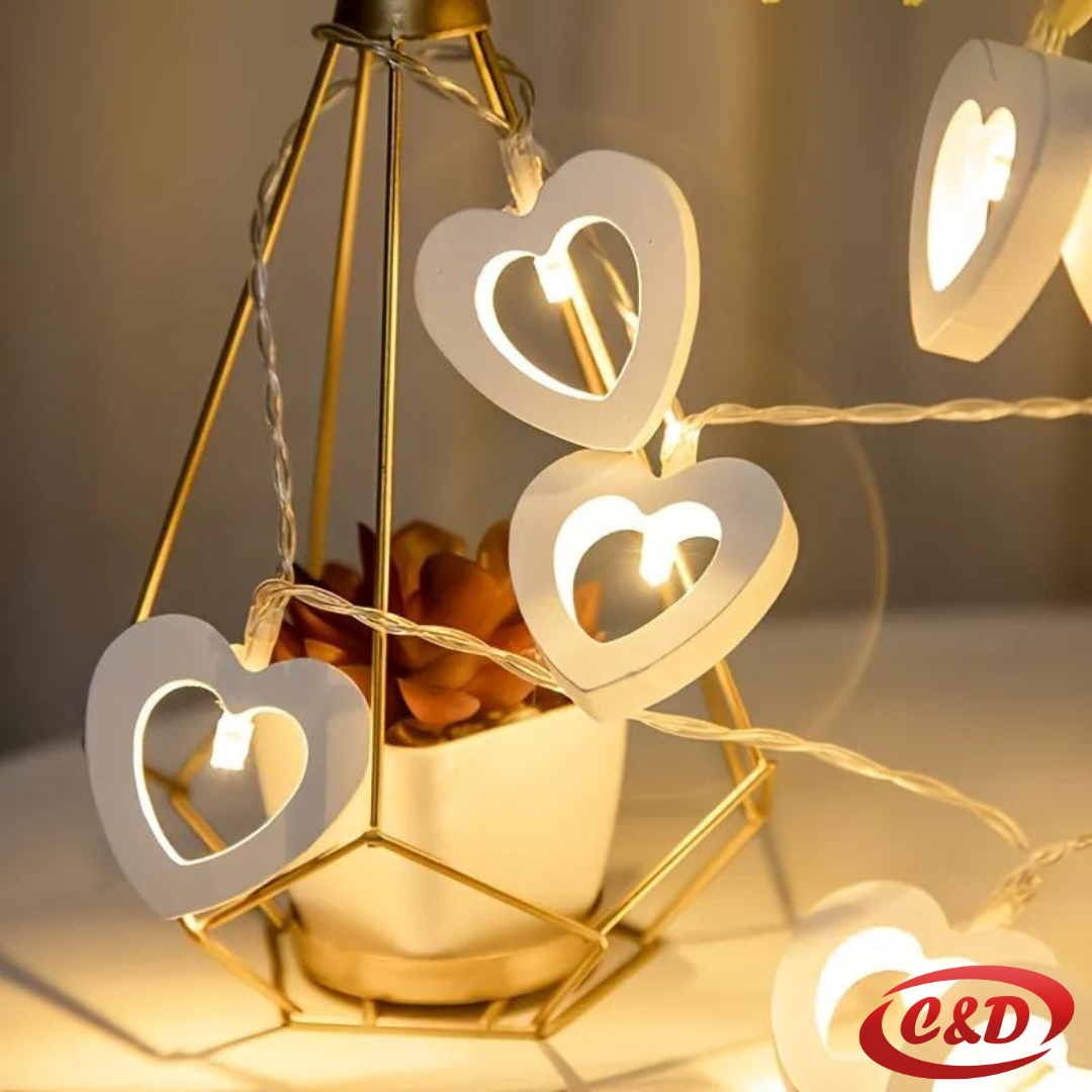 LED lampice u obliku srca 2 m, 10 LED toplog bijelog svjetla