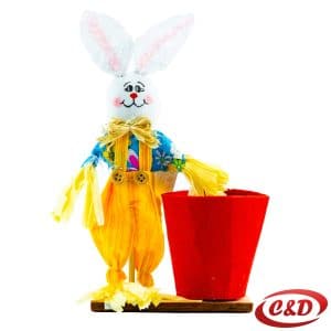 bijeli uskrsni zeko sa crvenom korpom 24 cm pamučna dekoracija