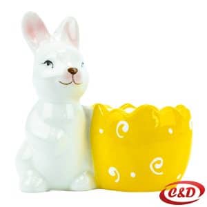 Keramički uskrsni zeko sa žutom posudom 10x10 cm bijela dekoracija
