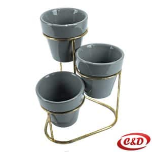 Set 3 keramičke vaze sa metalnim stalkom Ø13 cm
