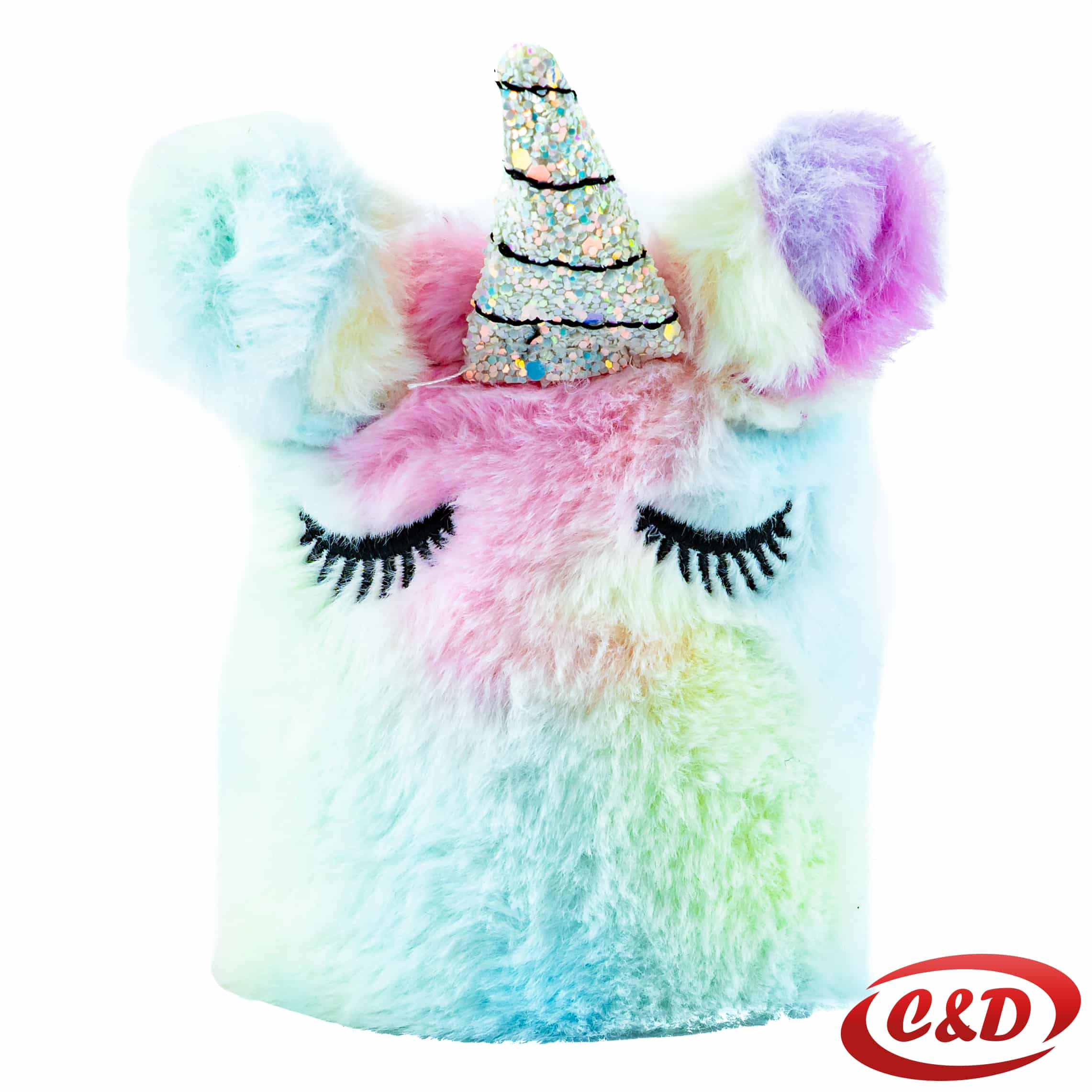 Plišana posuda za olovke Unicorn u roza i plavoj boji dimenzija 10 × 9 cm