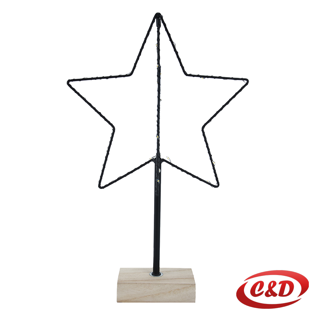 LED dekoracija 40x25 cm, metal/drvo, crna, toplo bijelo LED, baterijsko napajanje