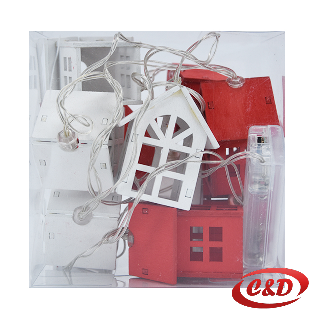 Lampice; LED; Crvene i Bijele Kućice; 2 m; Toplo Bijela - Slika 3