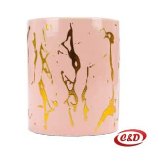 keramička roza vaza sa zlatnim detaljima 8 cm promjer 10 cm visina