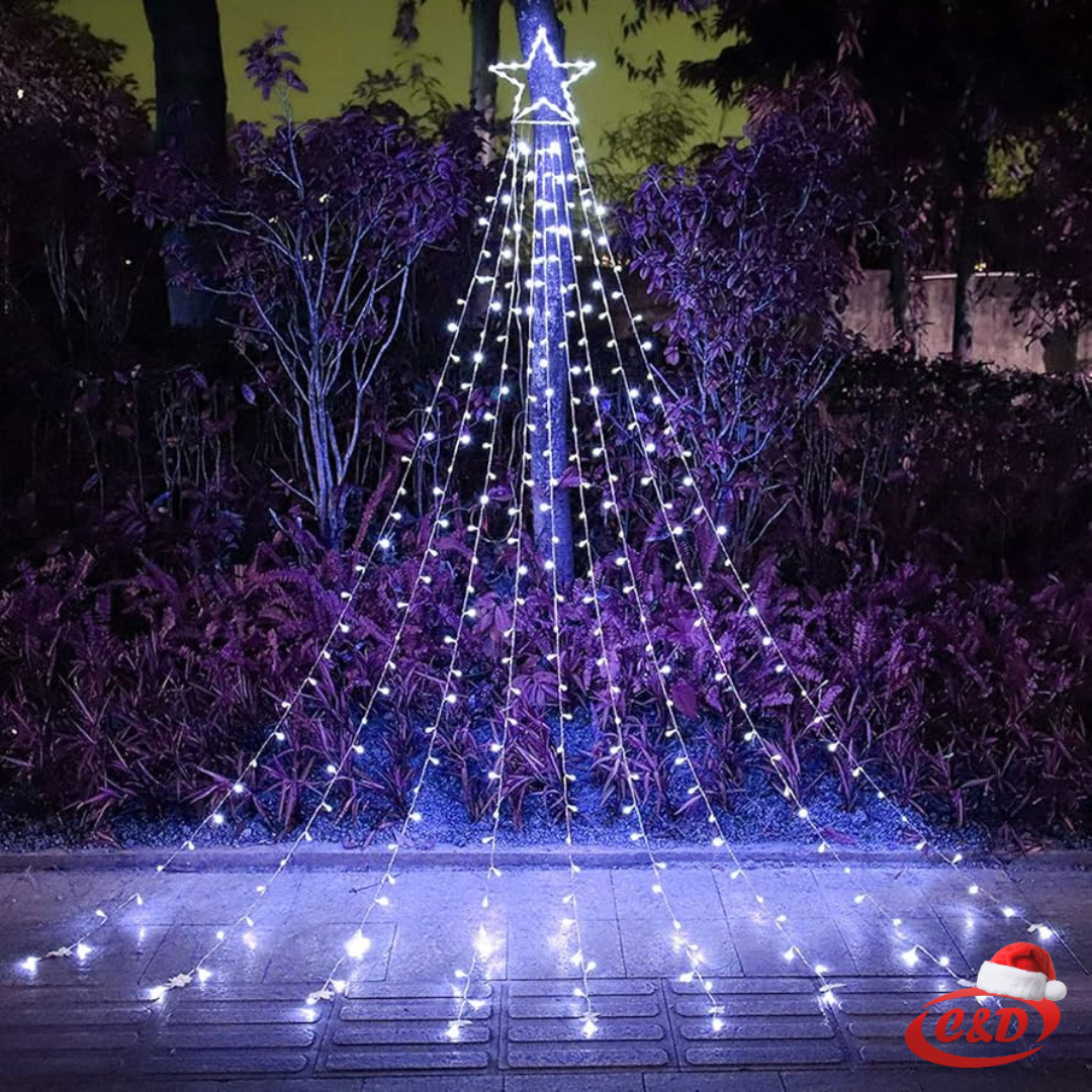 LED vodopad sa zvijezdom 350 LED bijela svjetla, 9 linija, vanjska i unutrašnja dekoracija