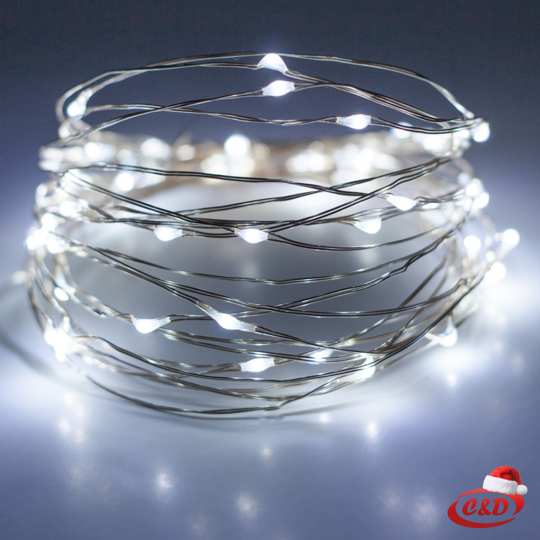 Bijele LED lampice MRAVI 10m na baterije sa daljinskim upravljačem