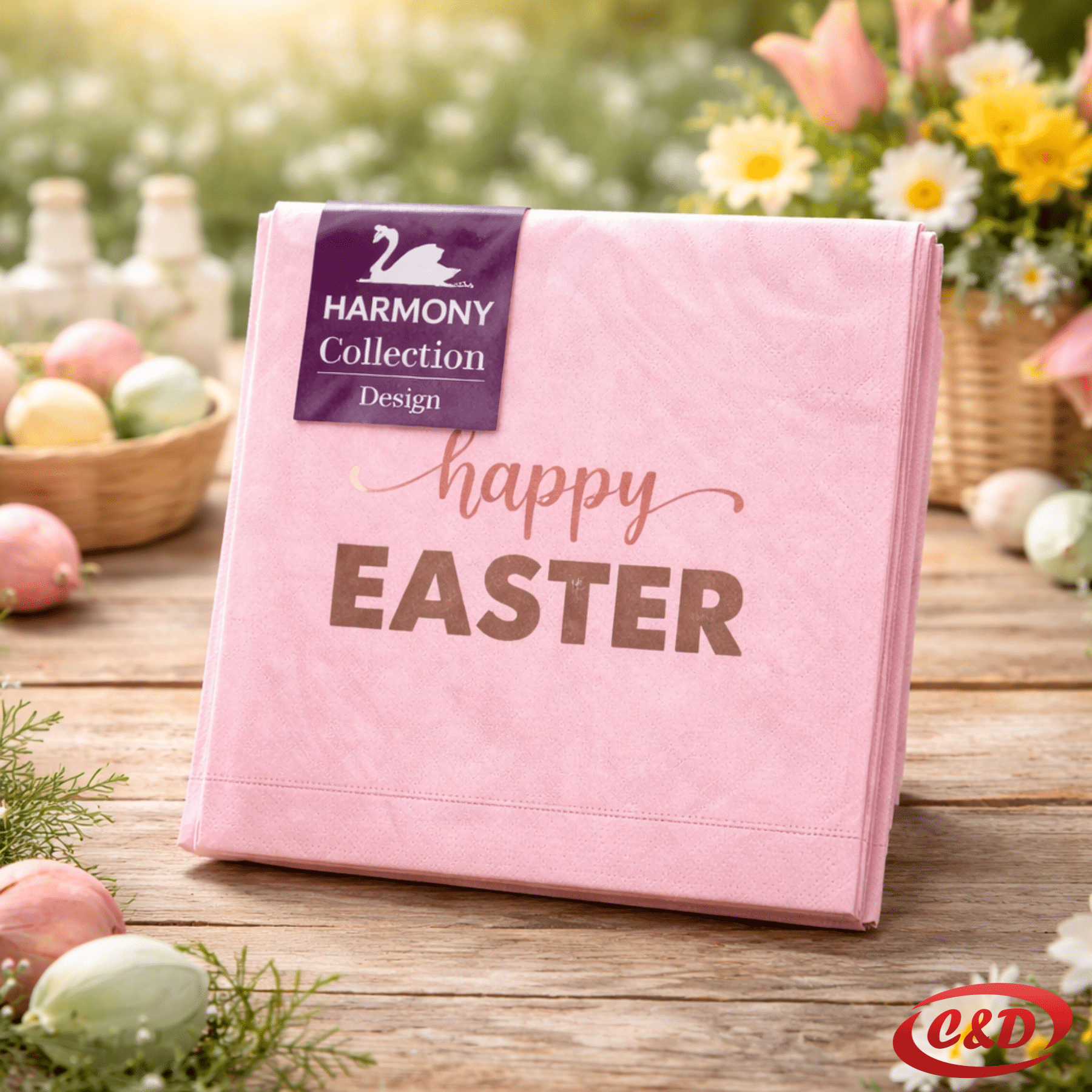 Uskršnje papirne salvete 33x33 cm roza s natpisom Happy Easter BiH