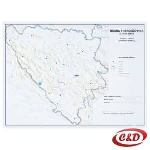 Slijepa karta Bosne i Hercegovine na bijelom papiru dimenzija 45 × 35 cm