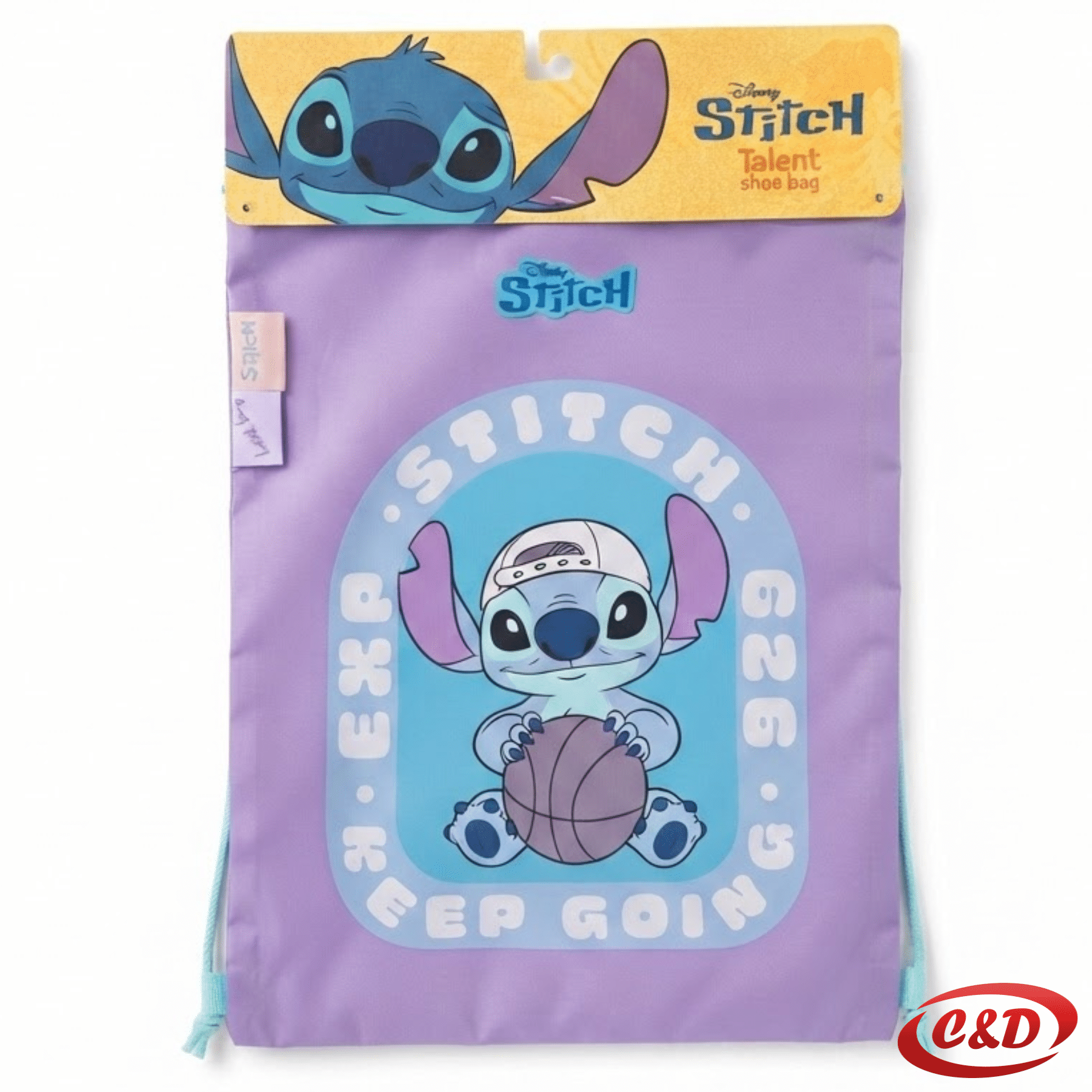 Ljubičasto-plava poliesterska Stitch vrećica za sportsku opremu sa špagama za zatezanje dimenzija 40 × 30 cm
