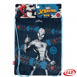 Plavo-crno-siva poliesterska Spider-Man vrećica za sportsku opremu sa špagama za zatezanje dimenzija 40 × 30 cm