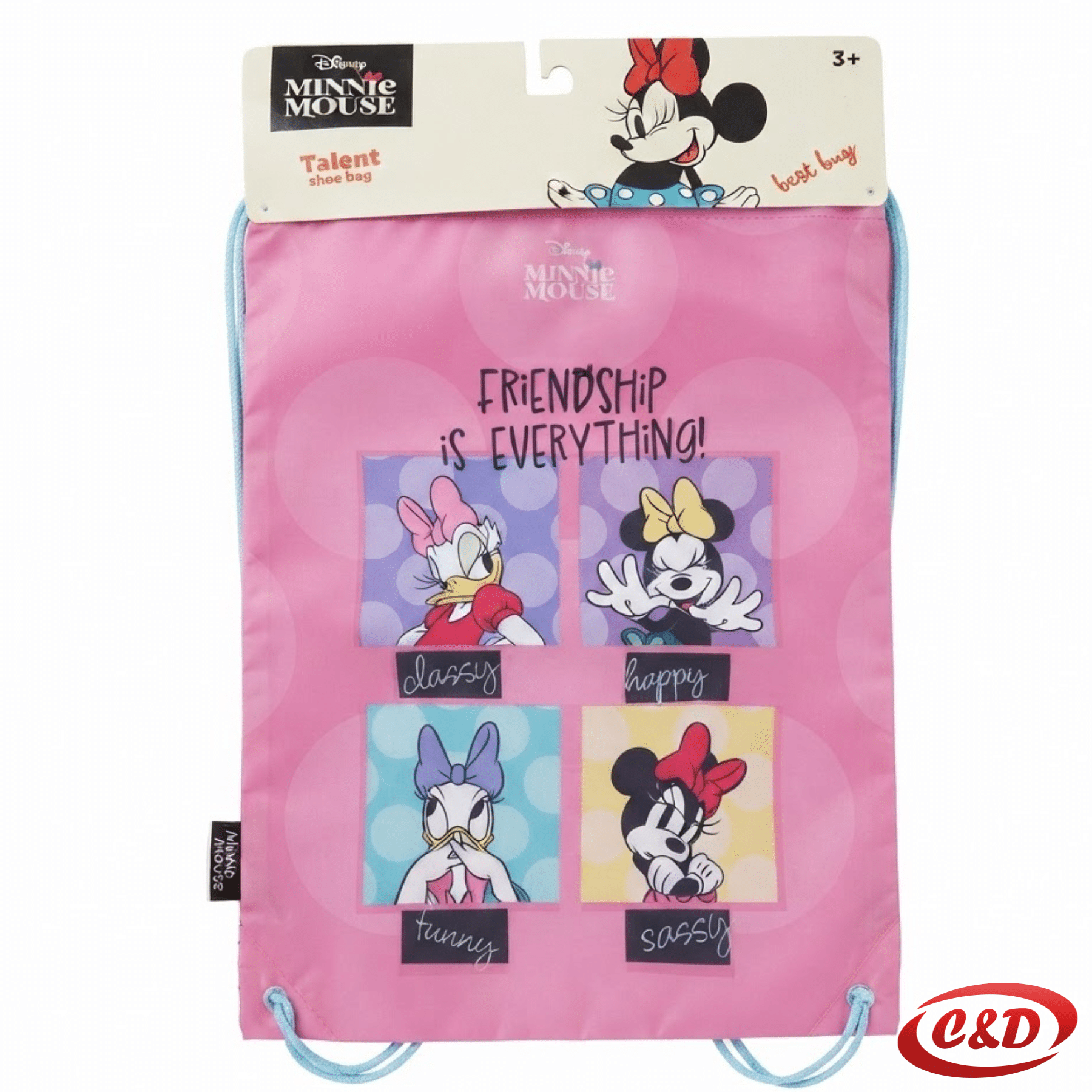 Ljubičasto-roza poliesterska Minnie Mouse vrećica za sportsku opremu sa špagama za zatezanje dimenzija 40 × 30 cm