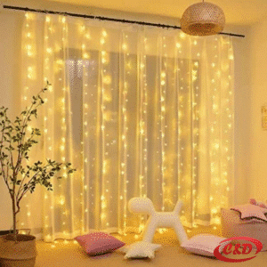 Lampice; LED; Zavjesa sa kristalima; 3×3 m; Toplo Bijela