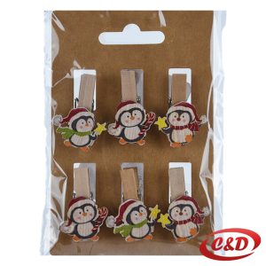 Božićne drvene štipaljke 3 cm, set od 6 komada, dekorativne mini štipaljke.