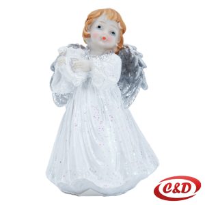 Bijelo-srebrni gipsani anđeo dekorativna figurica - 12 cm