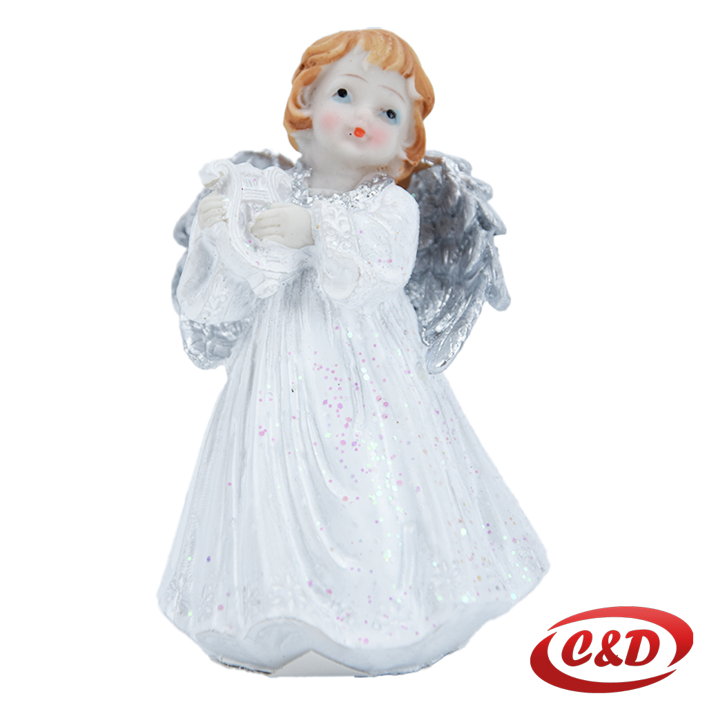 Bijelo-srebrni gipsani anđeo dekorativna figurica - 12 cm