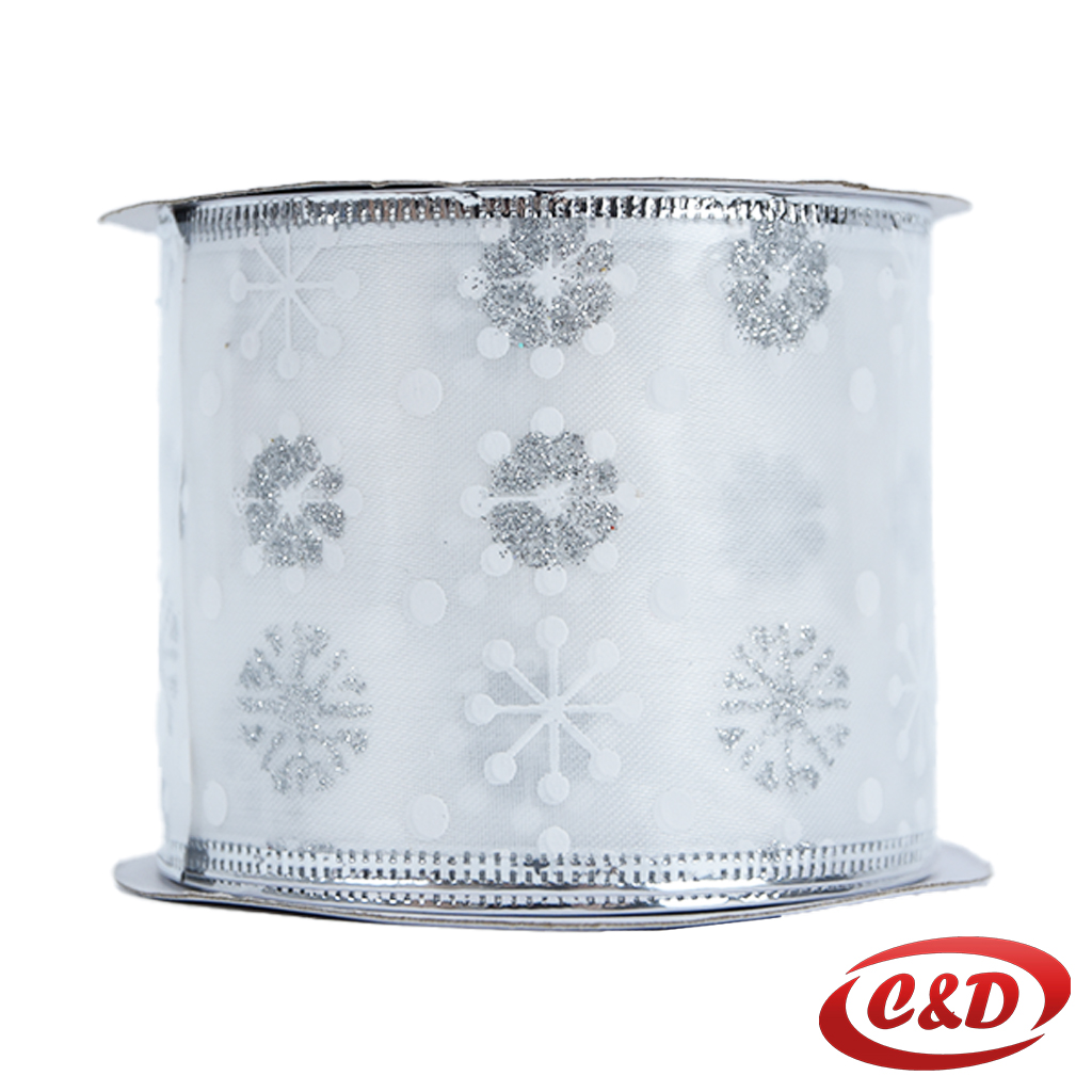 Srebrna sjajna pahulje dekorativna traka 3000×5 cm.