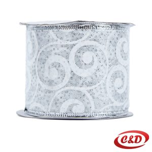 Sjajna metalik srebrna/bijela dekorativna traka dimenzija 3000 × 4 cm, idealna za mašne, poklone, aranžmane i blagdanske dekoracije.