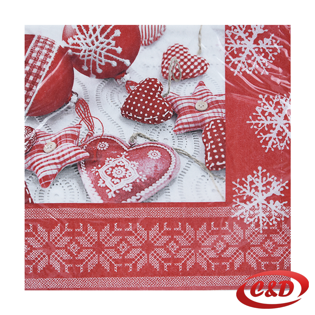 Božićne salvete crvene 33×33 cm, pakiranje od 20 komada.